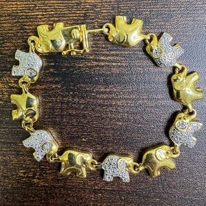 ❤️#55. Gold over Brass Elephant Bracelet with Diamond Accents